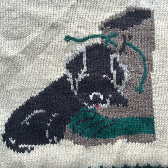 Vtg LL Bean Ragg Wool Dog Boot Sweater Intarsia Puppy Labrador L Cottage Preppy - Picture 10 of 11
